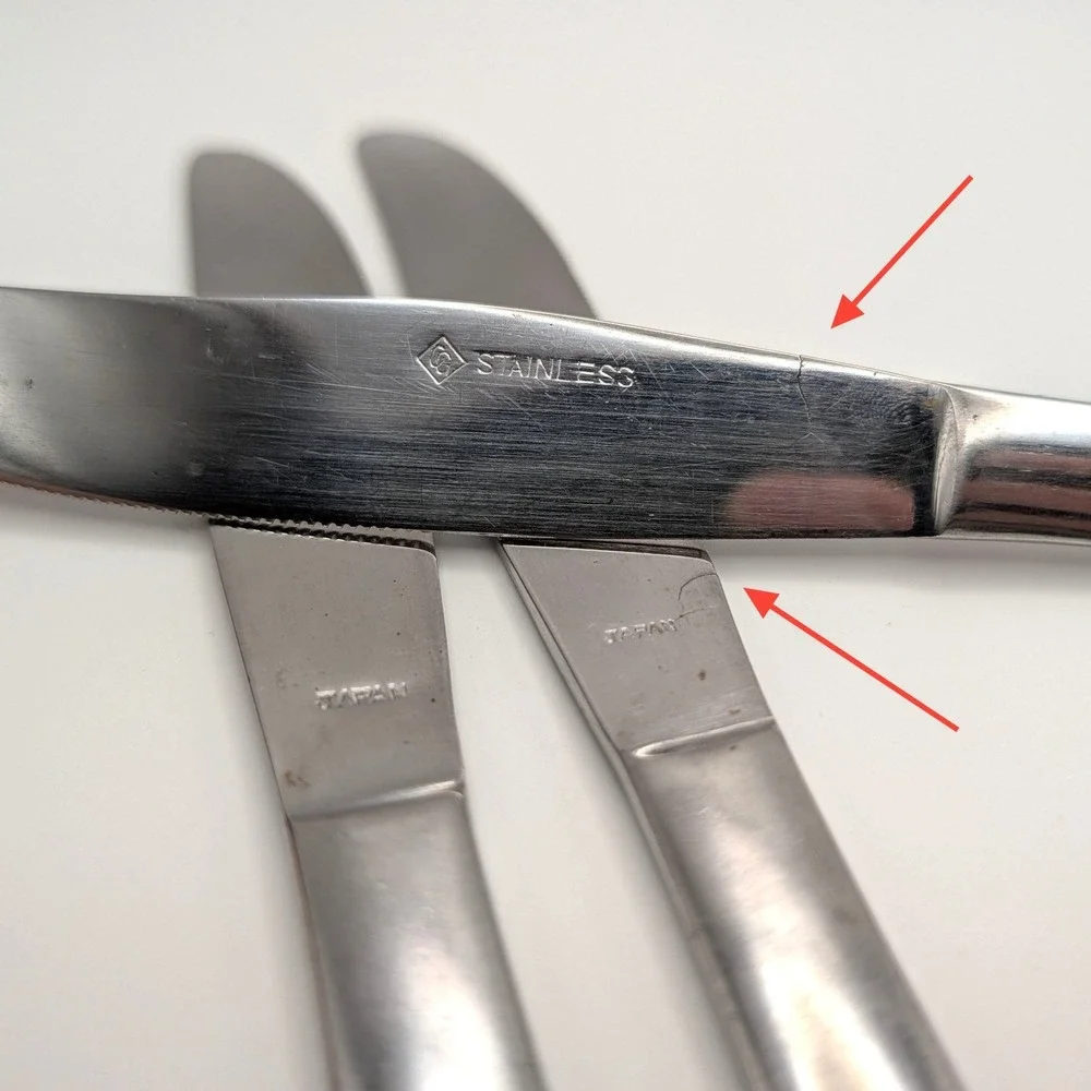 Vintage Japan Stainless Steel Starburst Wheat Dinner Knives Set of 3 8.25